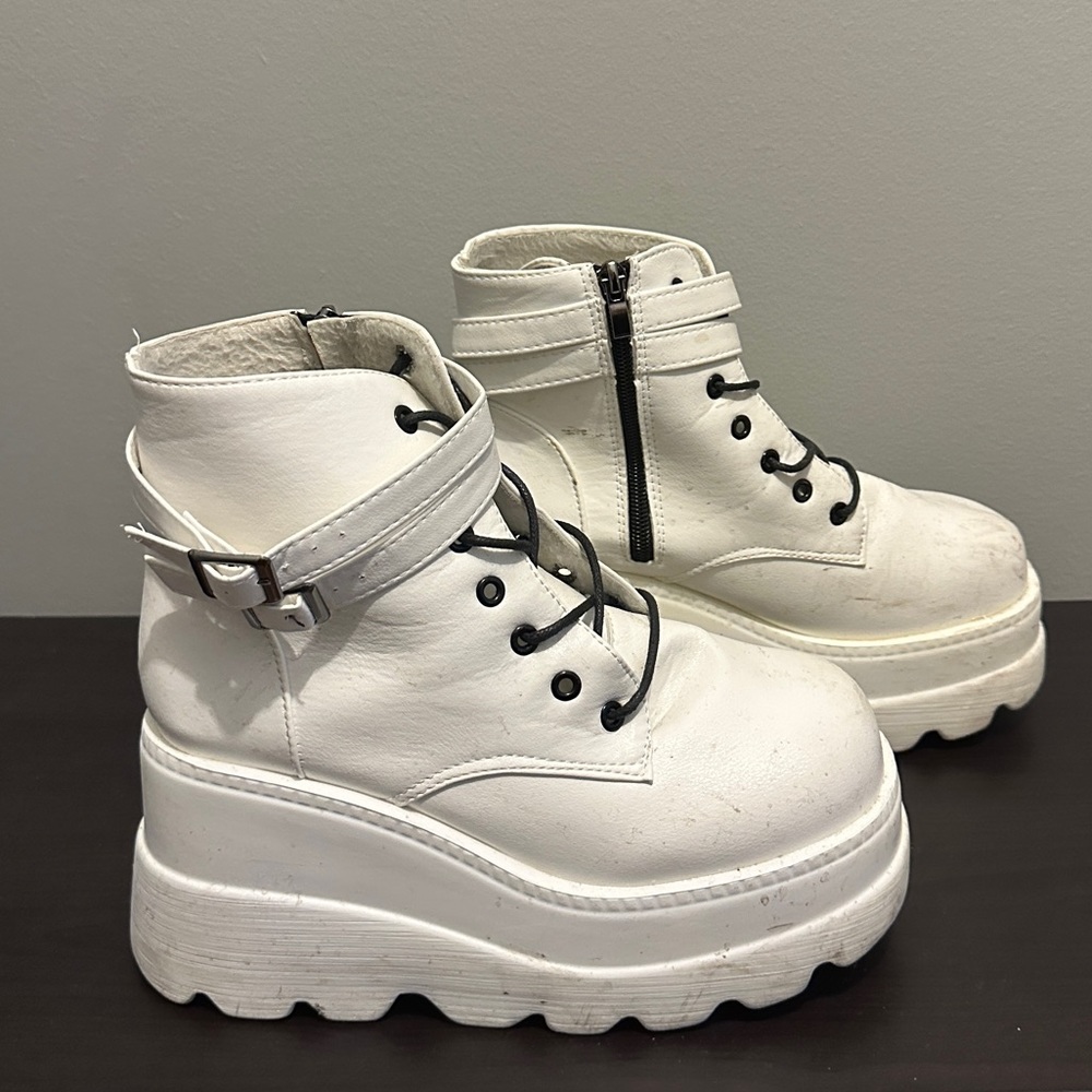 White Chunky Boot Heels Costume Shoes from Amazon (Size 38/Fits like a W Size 6)